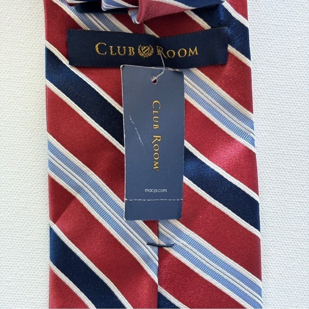 Club Room Estate Neckwear Men’s Silk Red Navy Striped Neck Tie — image 4 of 8